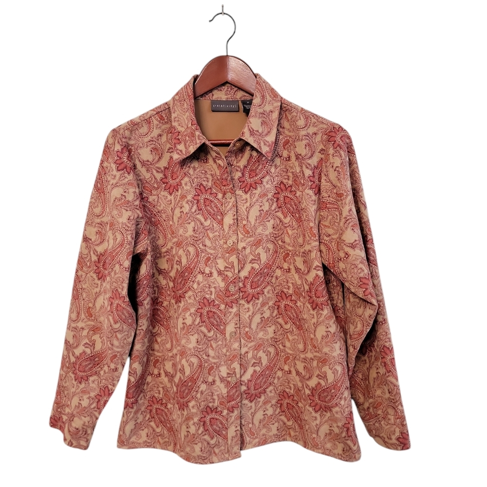 Relativity Faux Suede‎ Geometric Boho Western Button Ftont Top Size M